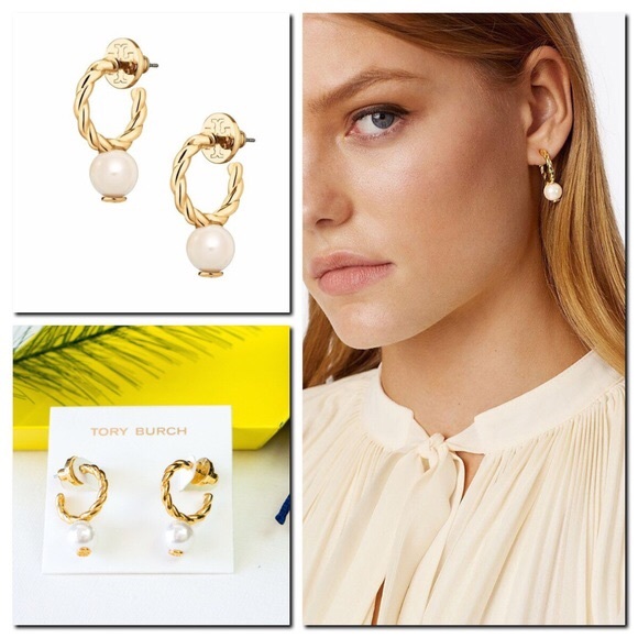 Tory Burch Rope Pearl Gold Earrings New w/ Pouch - Picture 7 of 7